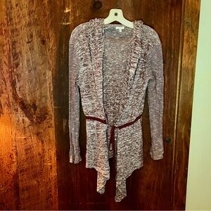 Women's Maroon Striped Sweater Cardigan with hood